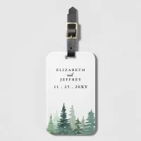 Rustic Watercolor Pine Forest Winter Wedding   Luggage Tag