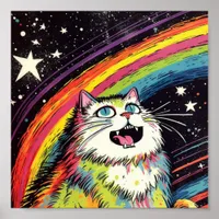 A Colorful Fluffy Cat in Space Poster