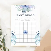 Rustic Winter Floral Navy Baby Bingo Card