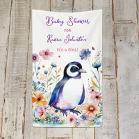 Baby Penguin in Flowers Girl's Baby Shower Banner