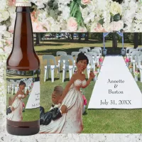 Finally Wedding Funny Black Couple Beer Bottle Label