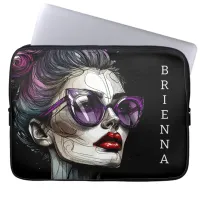 Pretty Woman in Sunglasses and Purple Lipstick Laptop Sleeve