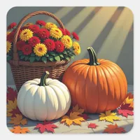 Thanksgiving Blessings | Pumpkins, Mums, Fall   Square Sticker