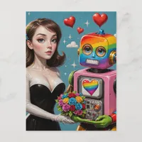 Woman and a Rainbow Robot  Postcard