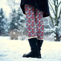 Santa Poinsettia Traditional Red Blue Christmas Leggings