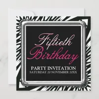 Wild Zebra 50th Birthday Party Invitations