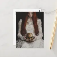 Red haired Woman With a Skull Postcard