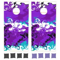 Purple, Black and Teal Marble Fluid Art Cornhole Set