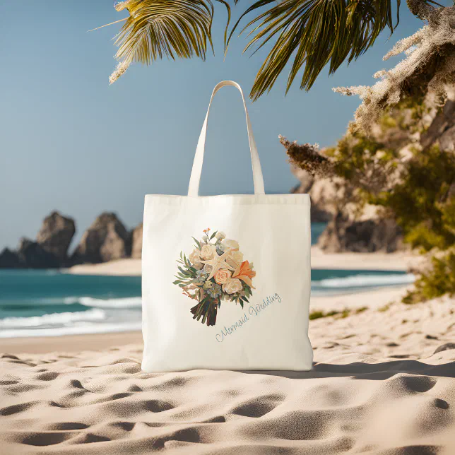 Seaside Theme Mermaid Wedding Tote Bag