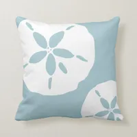 Duck Egg Blue White Sand Dollar Sea Shell Pattern Throw Pillow