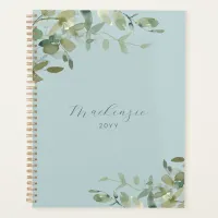 Elegant Minimalist Dusty Blue Greenery Planner