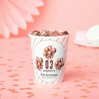  Watercolor Glitter Rose Gold balloon 3rd birthday Paper Cups