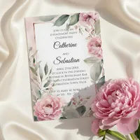 Watercolor Pink Peony Floral Engagement Party Invitation