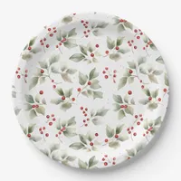 Classic Watercolor Style Holly and Berries  Paper Plates