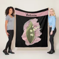 Lily of the Valley Happiness Personalized Black Fleece Blanket