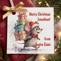 Watercolor Whimsical Mouse From Santa Kids Xmas Favor Tags