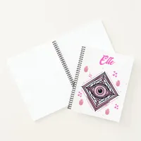 Hamsa Hand with Evil Eye and Hearts Pink on white Notebook