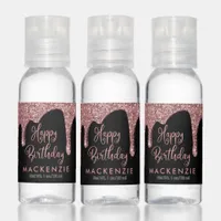 Black Rose Gold Sparkle Glitter Drips Birthday Hand Sanitizer