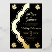 Clover Arch Gate Elegant Black Gold Foil Wedding Invitation
