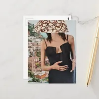 Lady in Black Dress with Bowl on Her Head collage Postcard
