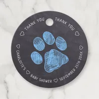 Chalkboard Blue Paw Print Baby Shower Thank You Favor Tags