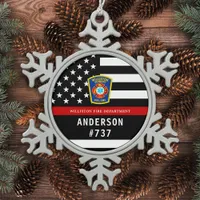 Firefighter Personalized Fire Logo Thin Red Line Snowflake Pewter Christmas Ornament