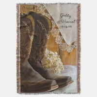 Cowboy Boots and Lace Country Western Wedding Throw Blanket
