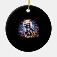 Whimsigoth Raccoon By Moonlight, Cute Colorful Fan Ceramic Ornament
