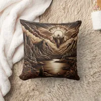 Jesus Overlooks Calm Dawn Mountain View Throw Pillow