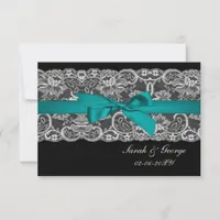 Faux lace and ribbon aqua , black  3.5 x 5 rsvp