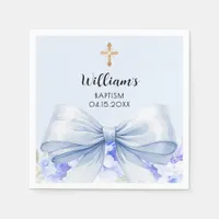 Baptism blue bow boy florals napkins