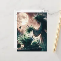 Witch and Her Herb Harvest in a Full Moon  Postcard
