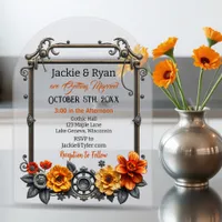 Steampunk Gears and Flowers Themed Wedding Acrylic Invitations