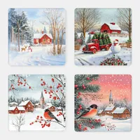 Watercolor winter landscape christmas holiday  coaster set