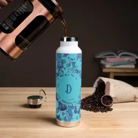 Modern geometric shapes with monogram in blue water bottle