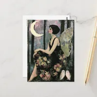 Gorgeous Vintage Fairy Two White Owls Postcard