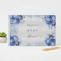 Baby Shower boy blue flowers name Guest Book