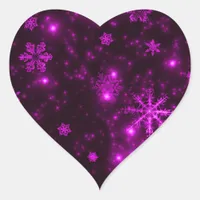 Snowflakes with Purple Background Heart Sticker