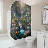 Flower Garden with tree blooms and butterflies Shower Curtain