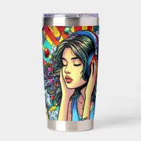 Girl Listening to Music on Headphones Psychedelic Insulated Tumbler