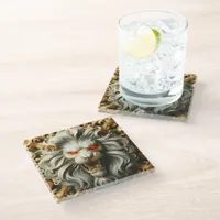 Legendary Gold Lion with Burning Gaze Glass Coaster