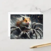 An adorable hamster riding a giant spider postcard