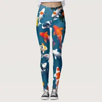 Bird's Eye View of Colorful Koi Fish Pond Leggings