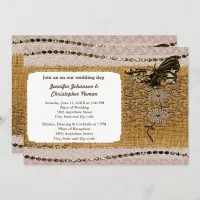 Butterfly, Beads Lace & Burlap Wedding Invitation