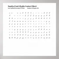 Sandya Font Glyphs Contact Sheet Poster