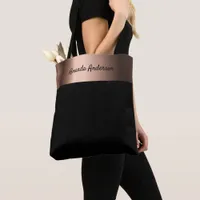 Black golden bronze elegant name tote bag