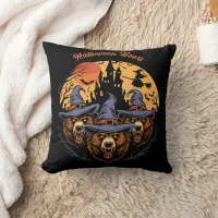 Halloween bears in witch hats at night throw pillow