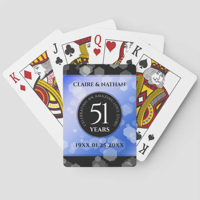 Elegant 51st Sapphire Wedding Anniversary Poker Cards