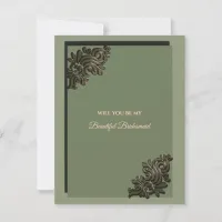 Luxury Modern Sage green gold bridesmaid proposal Invitation