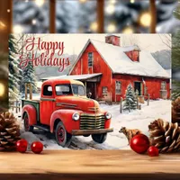 Vintage Red Truck Dog Winter Christmas Holiday Card